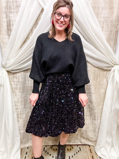 Black Sequin Midi Skirt