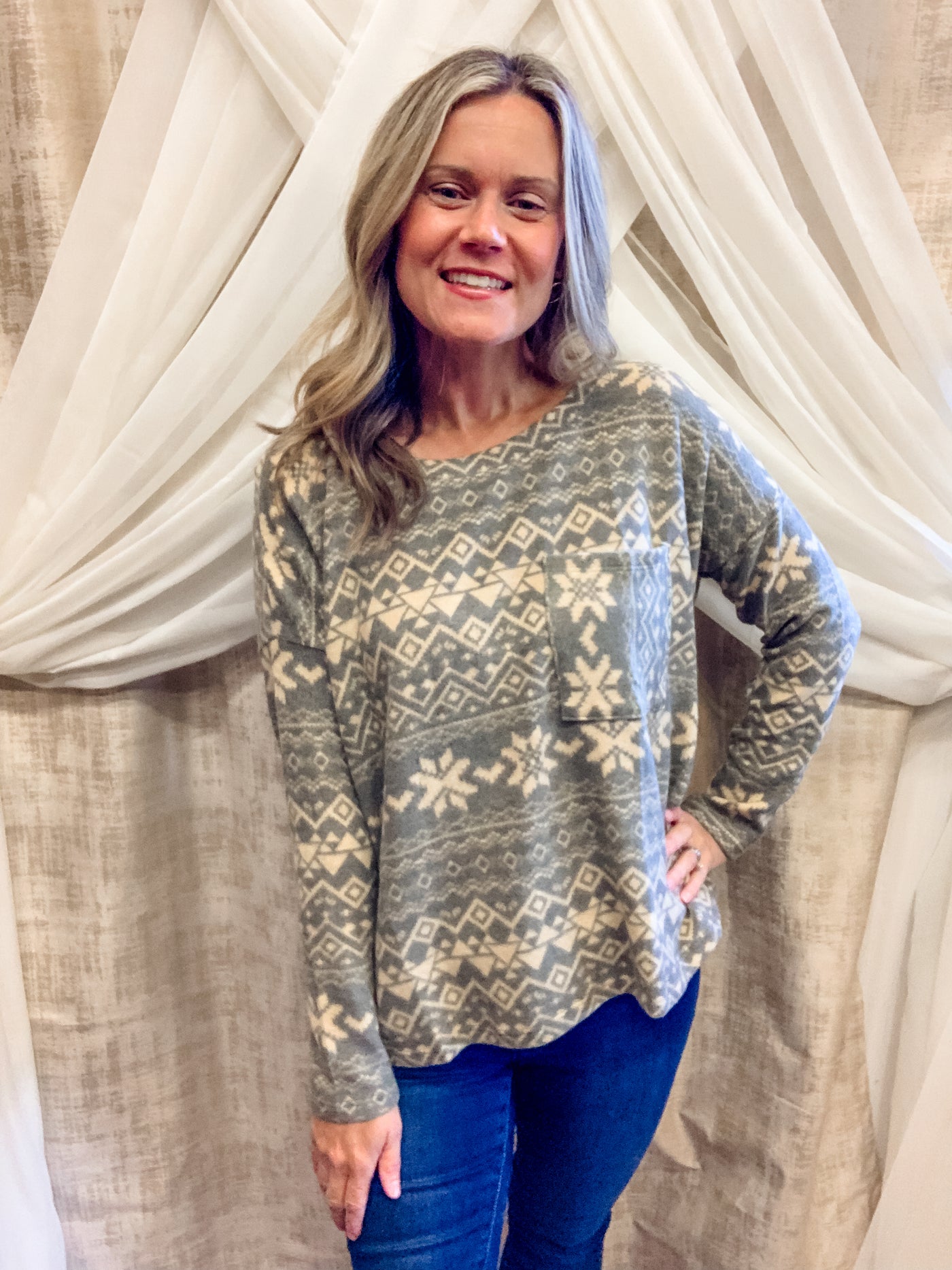 Super Soft Olive Patterned Top