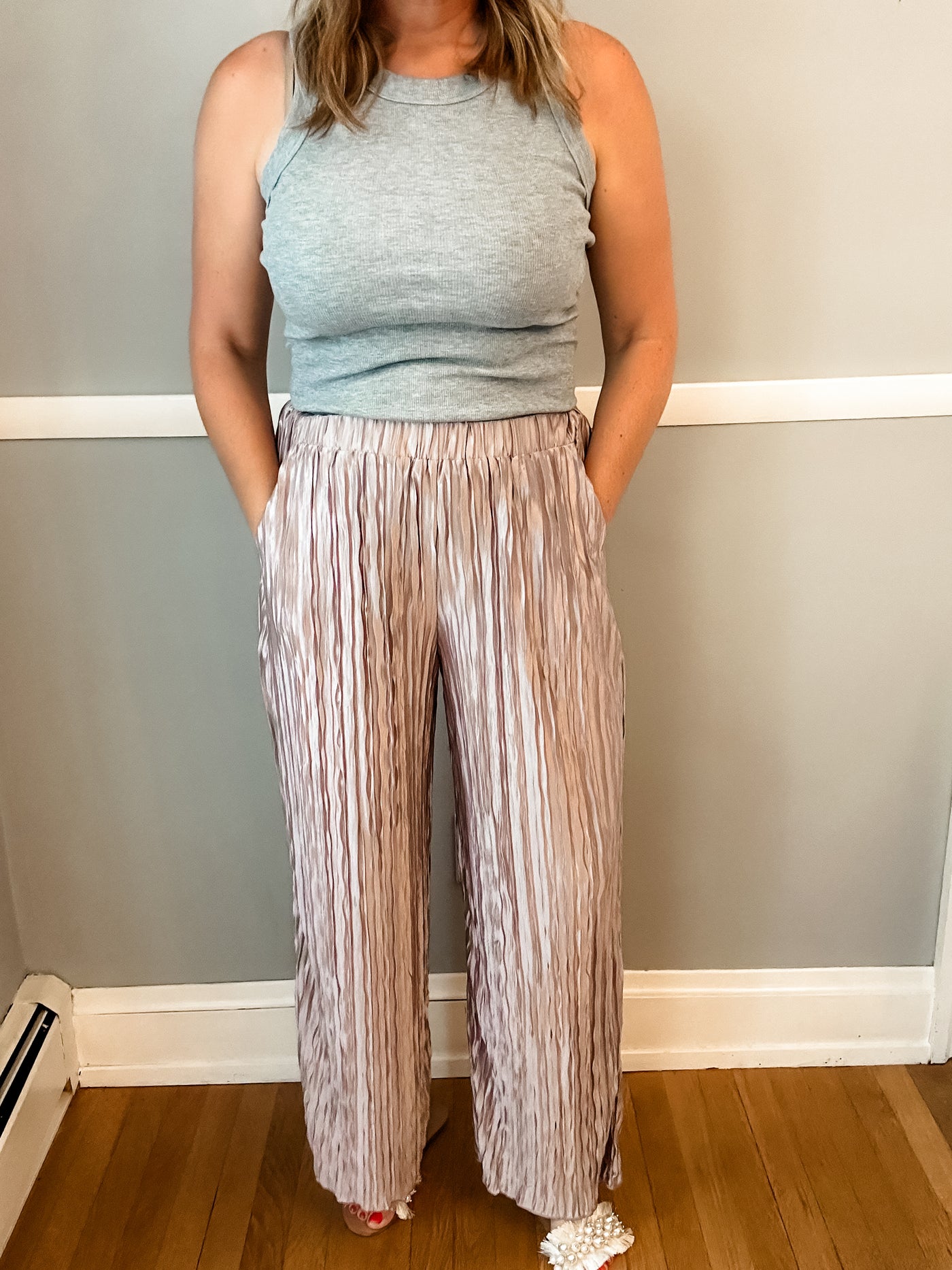 Lavender Taupe Textured Pants