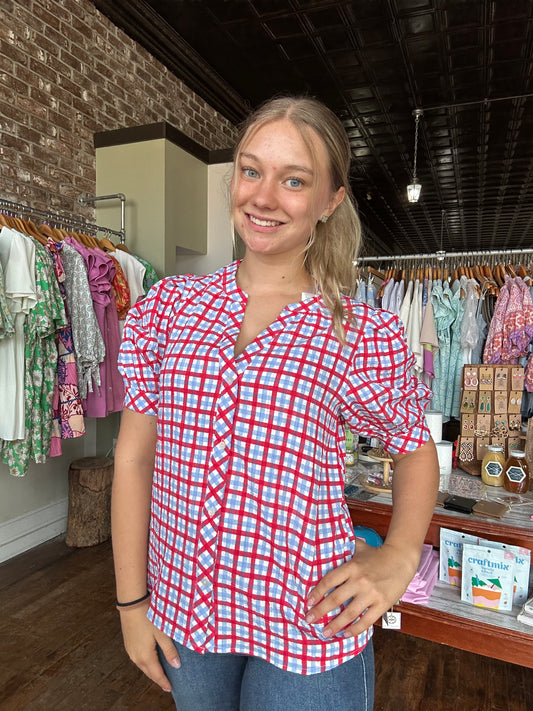 Elaine Top | Gingham Red + Blue