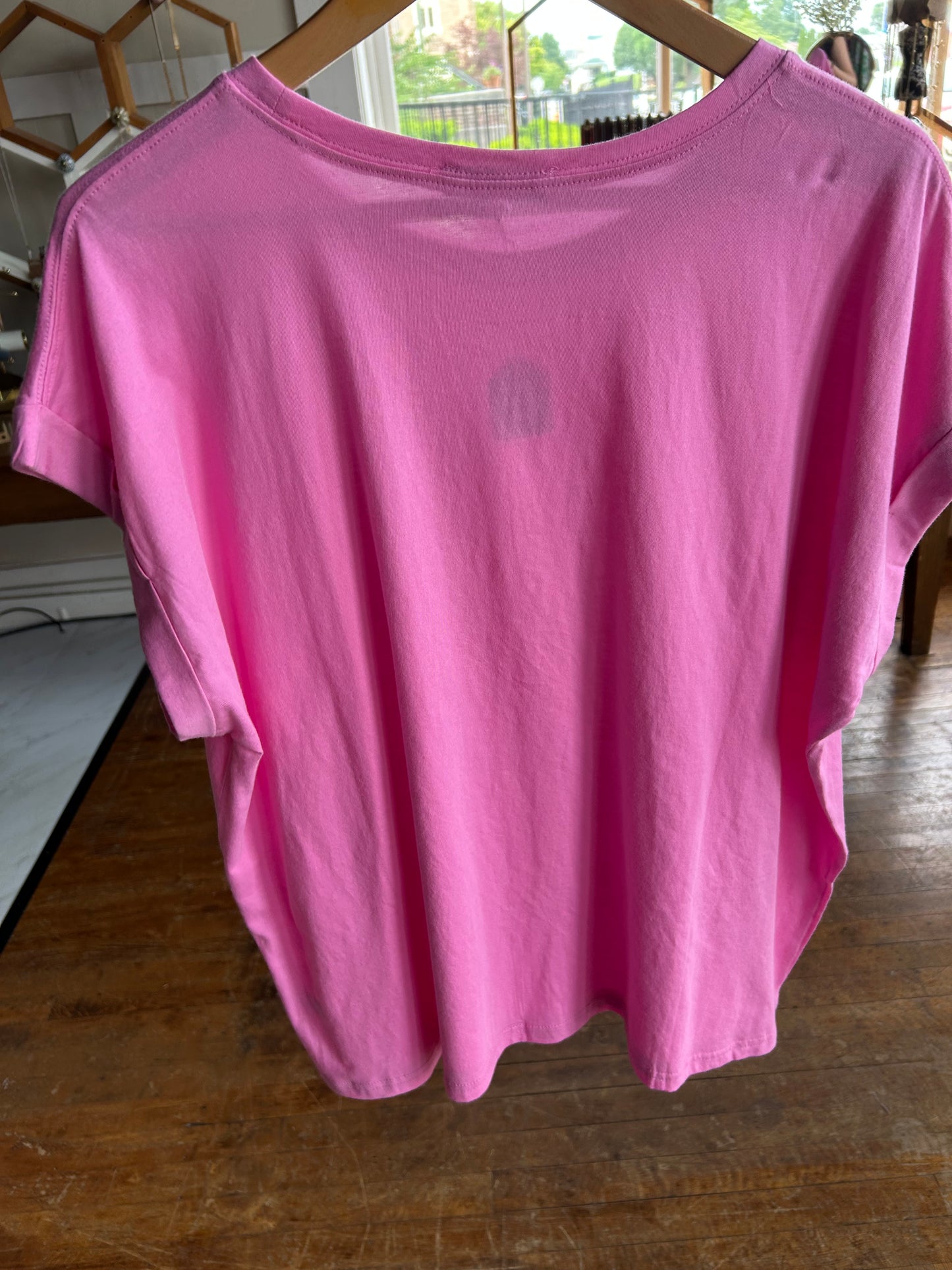 Folded Sleeve Cotton Tee - Pink - Plus