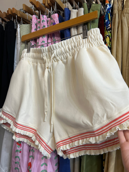 Ruffle Trim Athletic Shorts - Cream - Plus
