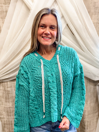 Teal Hooded Chenille Sweater