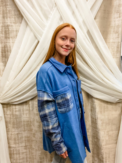 Indigo Plaid Fleece Shacket