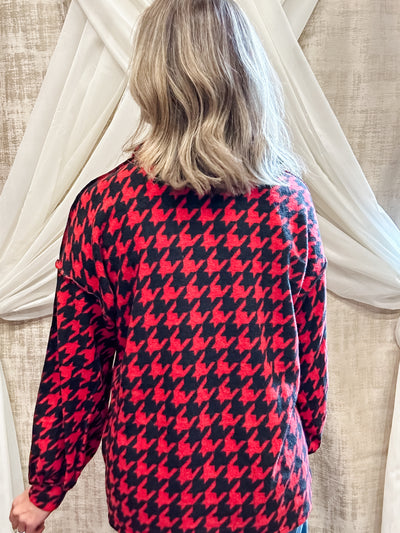 Red and Black Houndstooth Quarter Zip