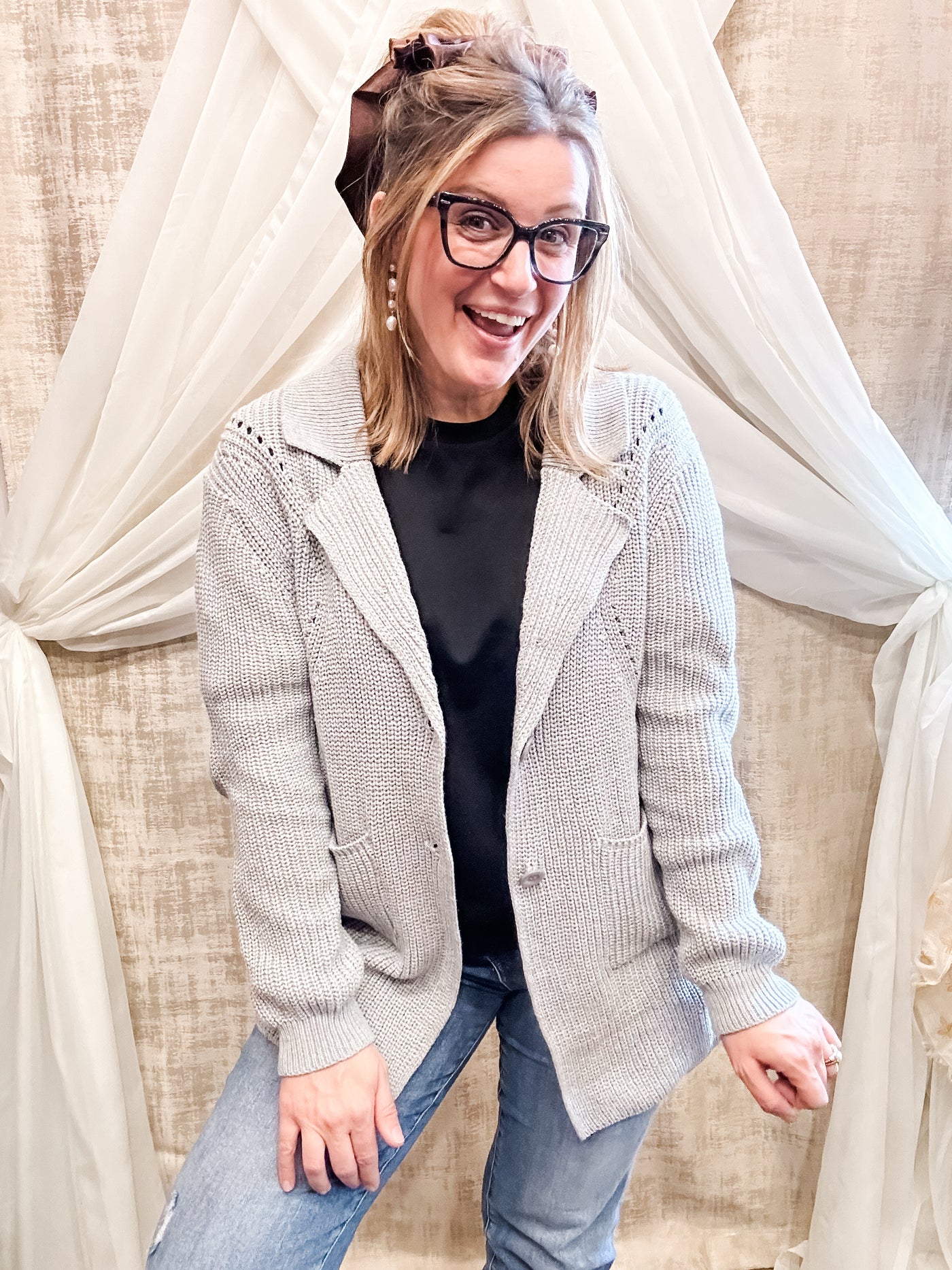 Grey Button Front Cardigan Sweater