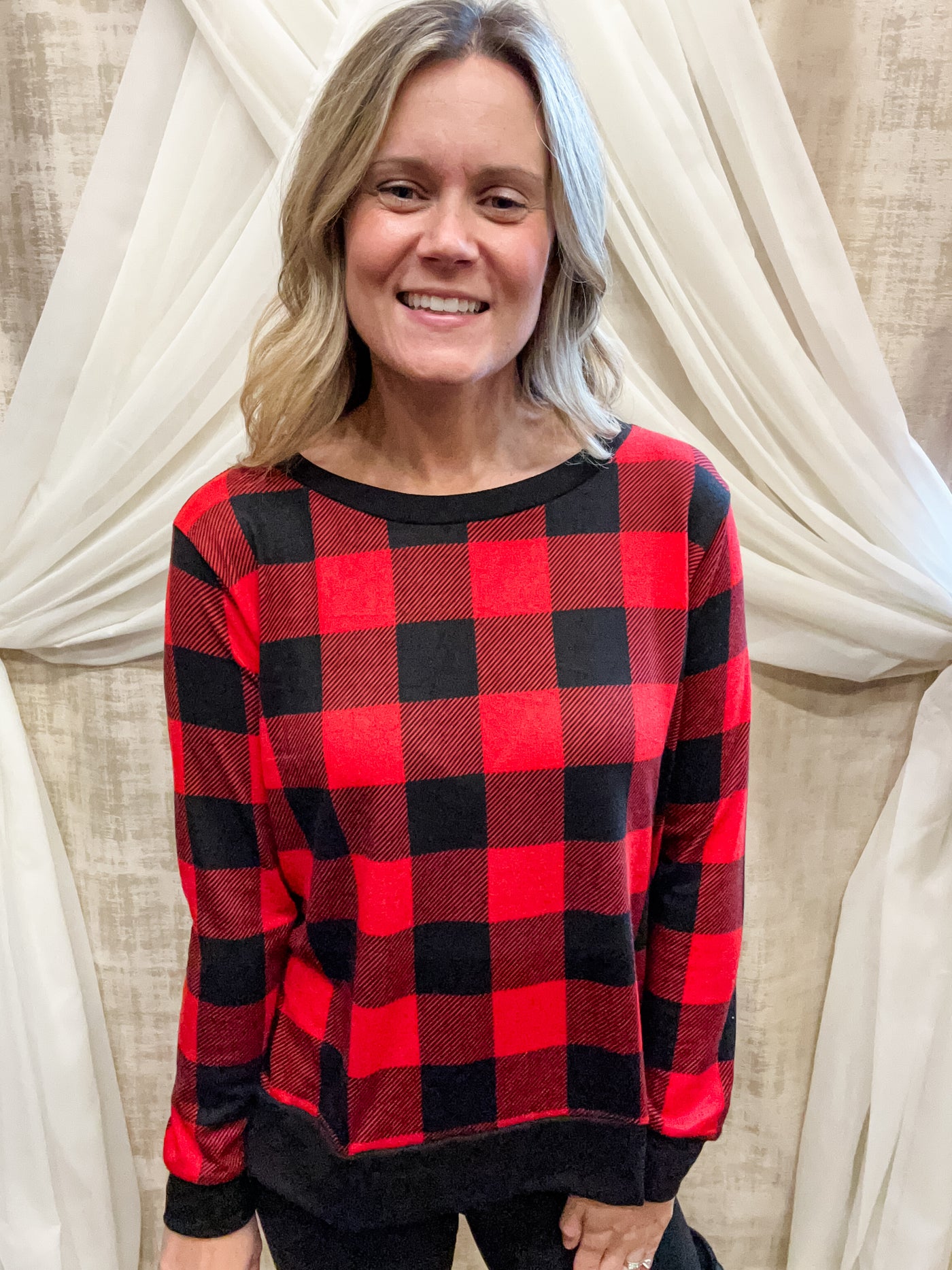 Red and Black Buffalo Plaid Top