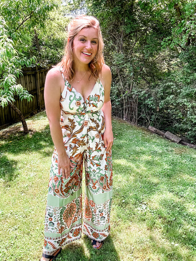 Green Print Silky Jumpsuit