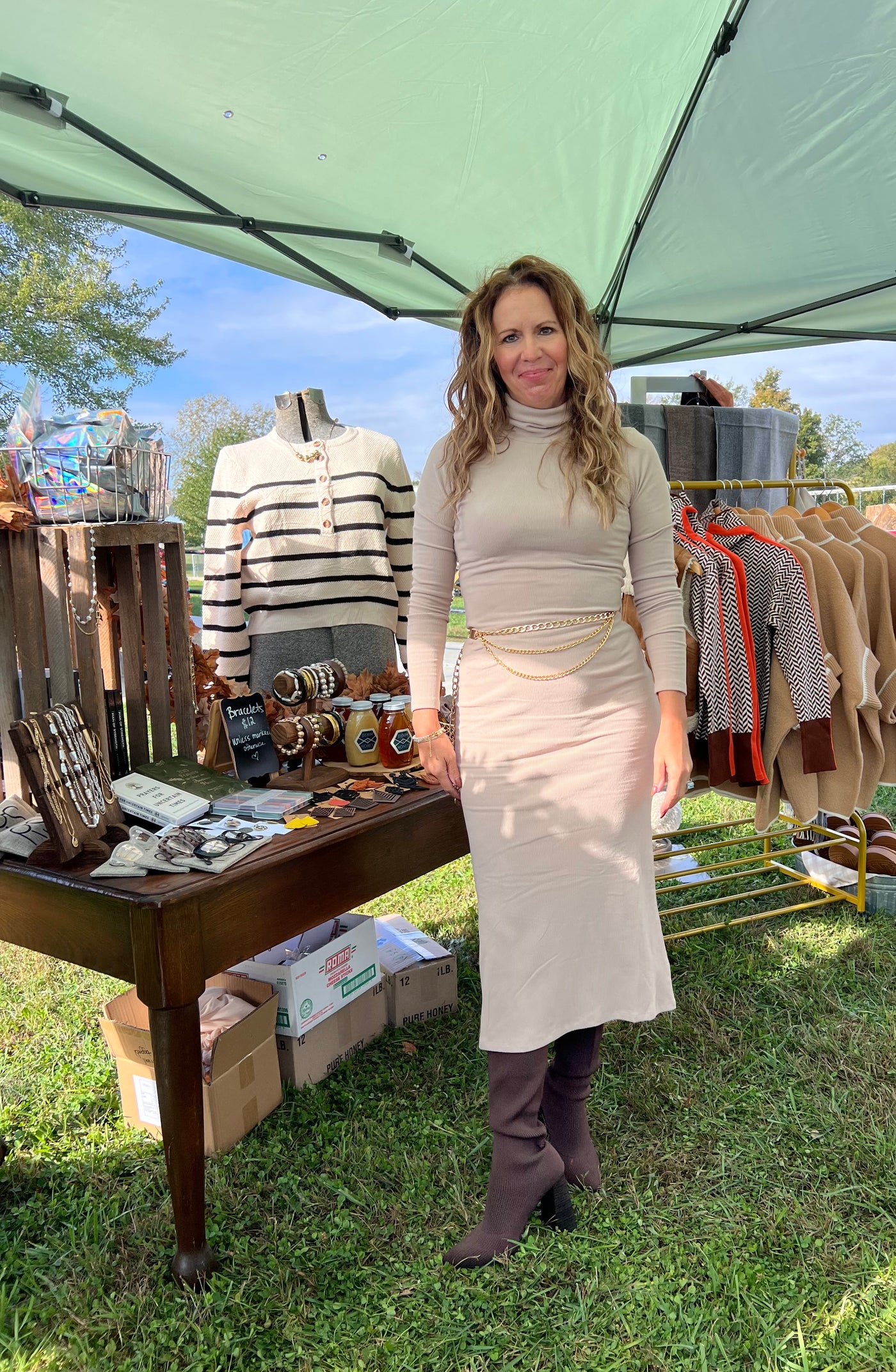 Long Sleeve Turtle Neck Brushed Rib Dress - Mushroom