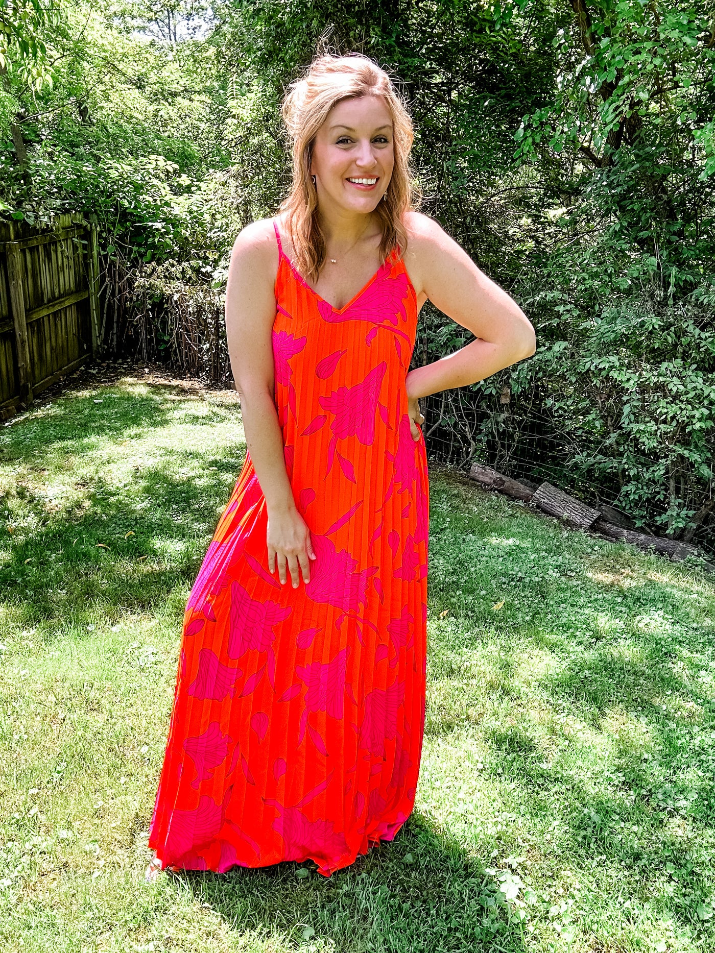 Orange Print Accordion Maxi Dress