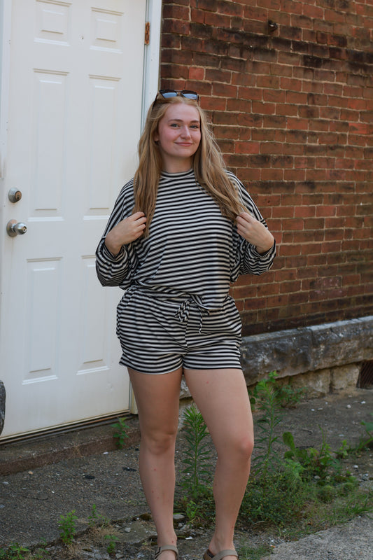 Sydney Striped Lounge Shorts Set - Black