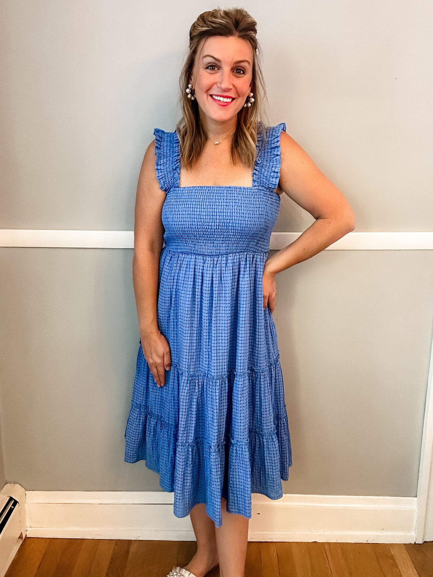Blue Checkered Texture Dress