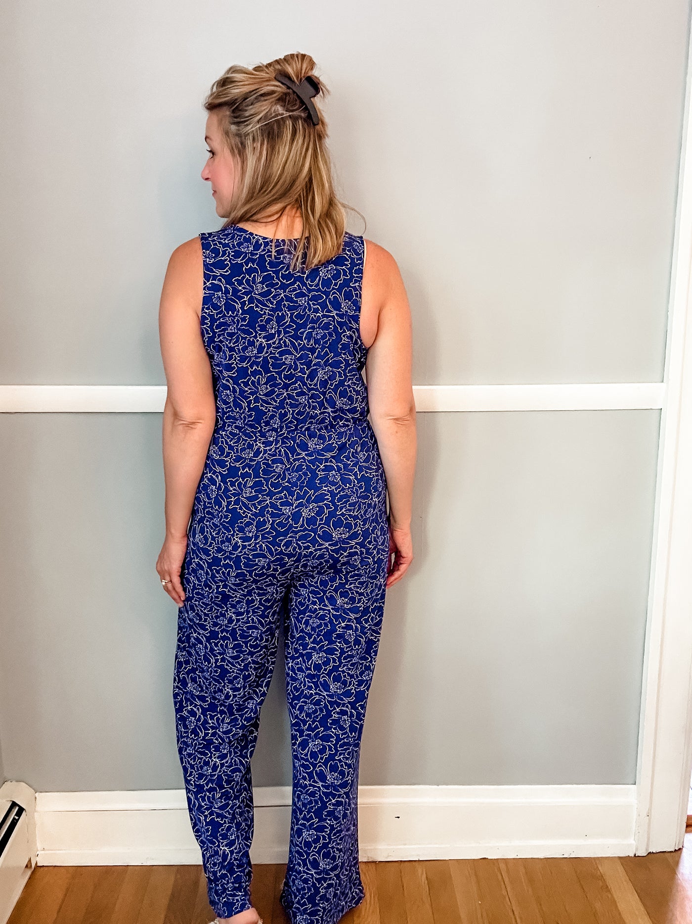 Navy and White Printed Jumpsuit