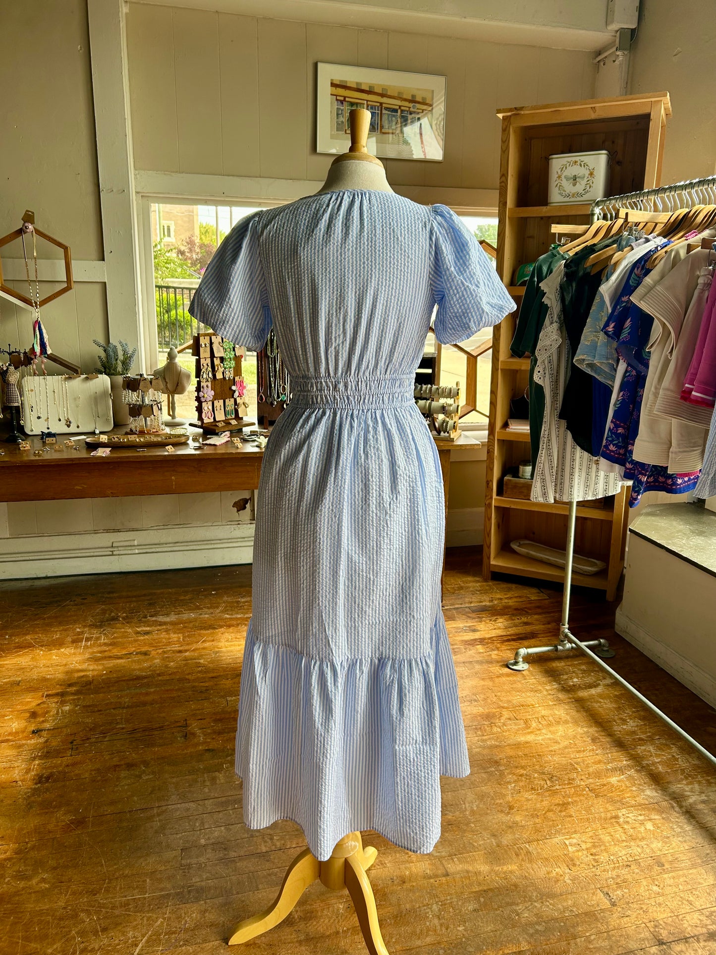 Tracey Dress | Blue + White; Trellis Tiles Blue