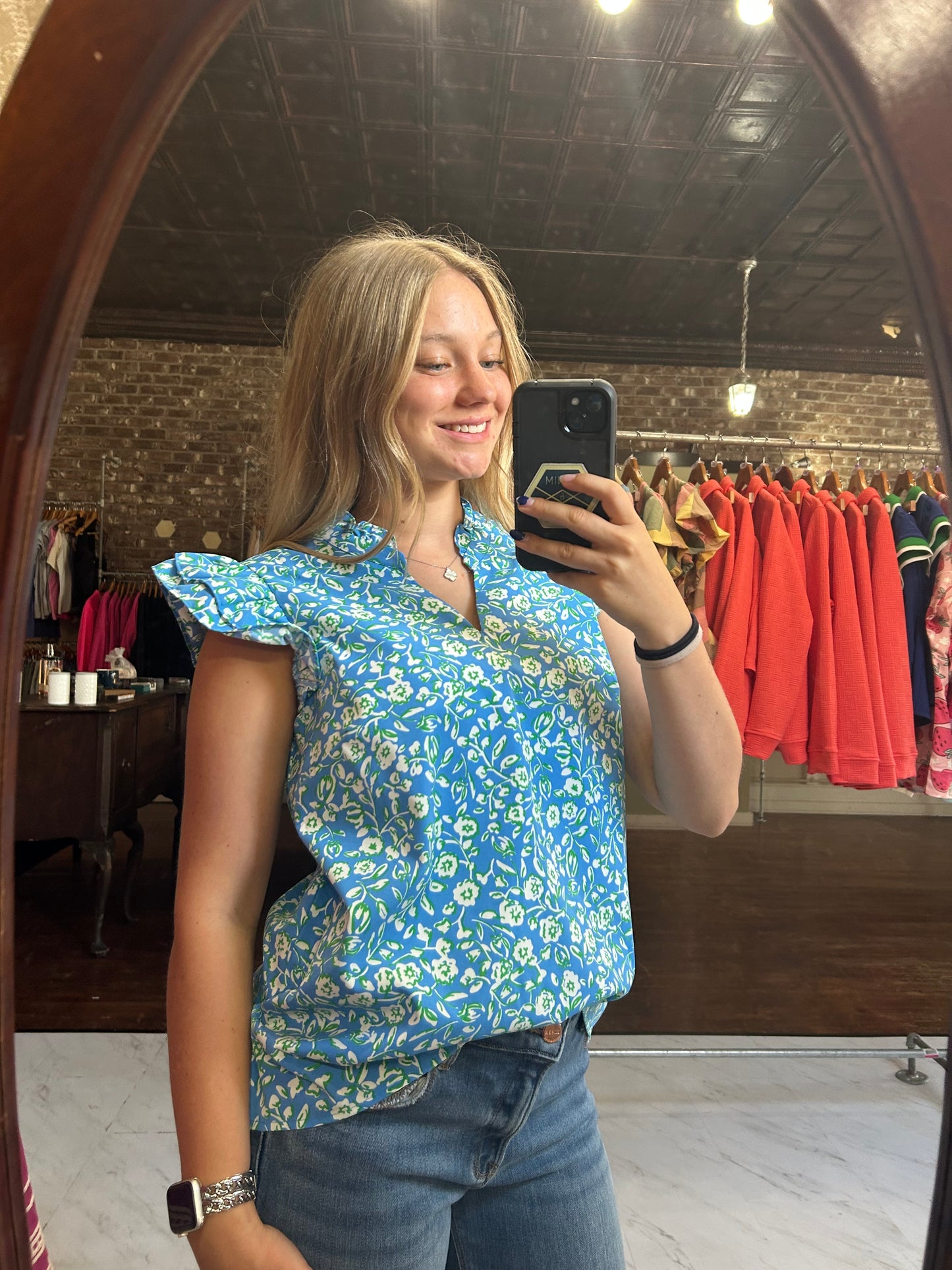 Mary Square - Leigh Top | Meadow Line Blue