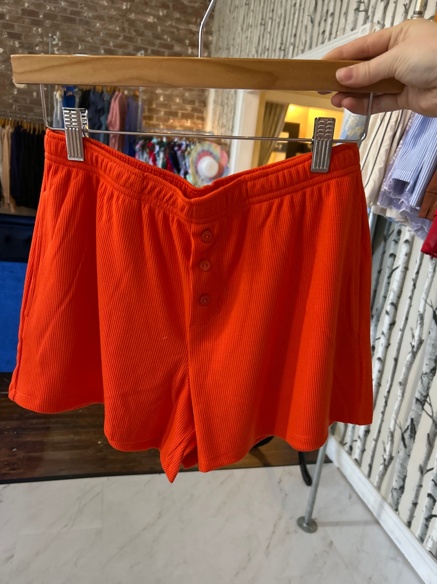 High Waist Button Detail Flowy Shorts - Tomato
