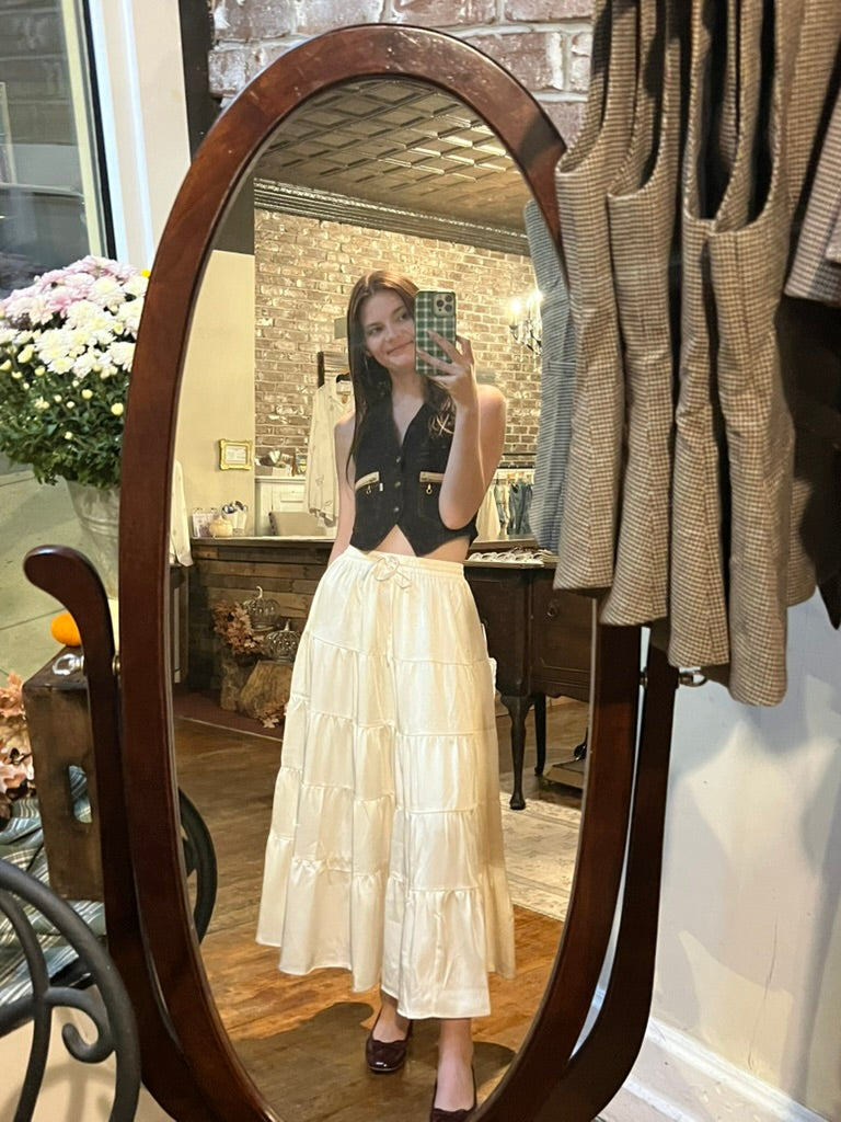 Satin Tiered Maxi Skirt