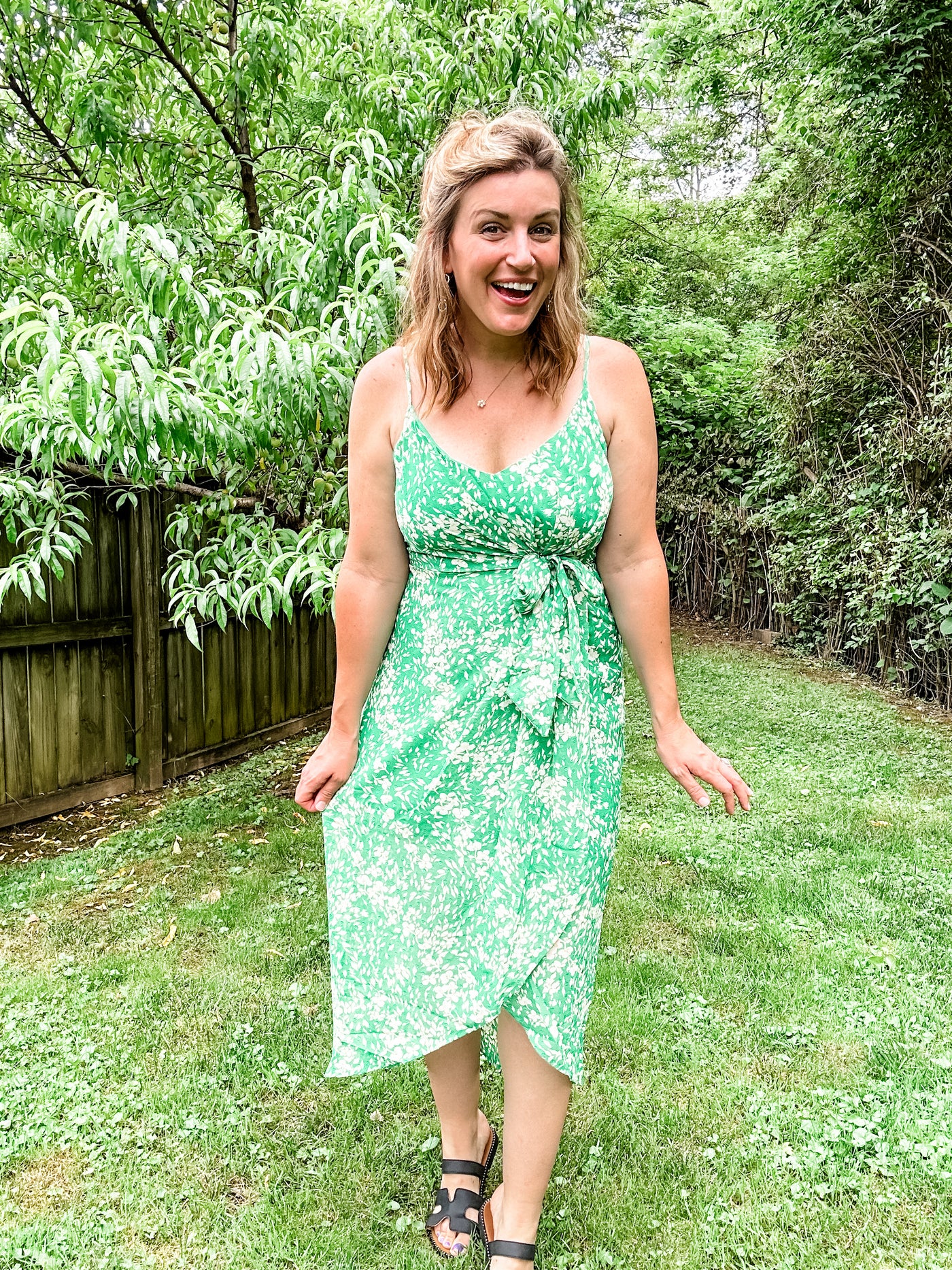 Green Swiss Dot Floral Dress