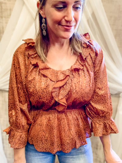 Rust Printed Peplum Top