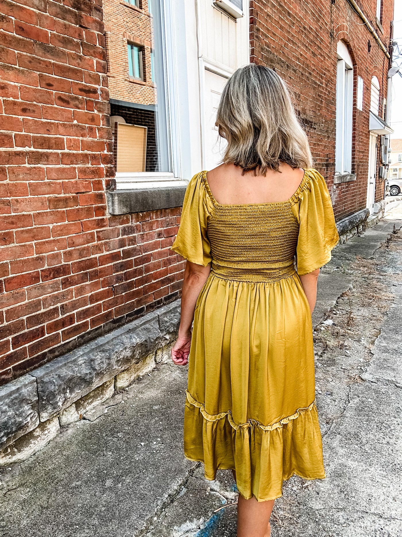 Golden V Neck Satin Dress