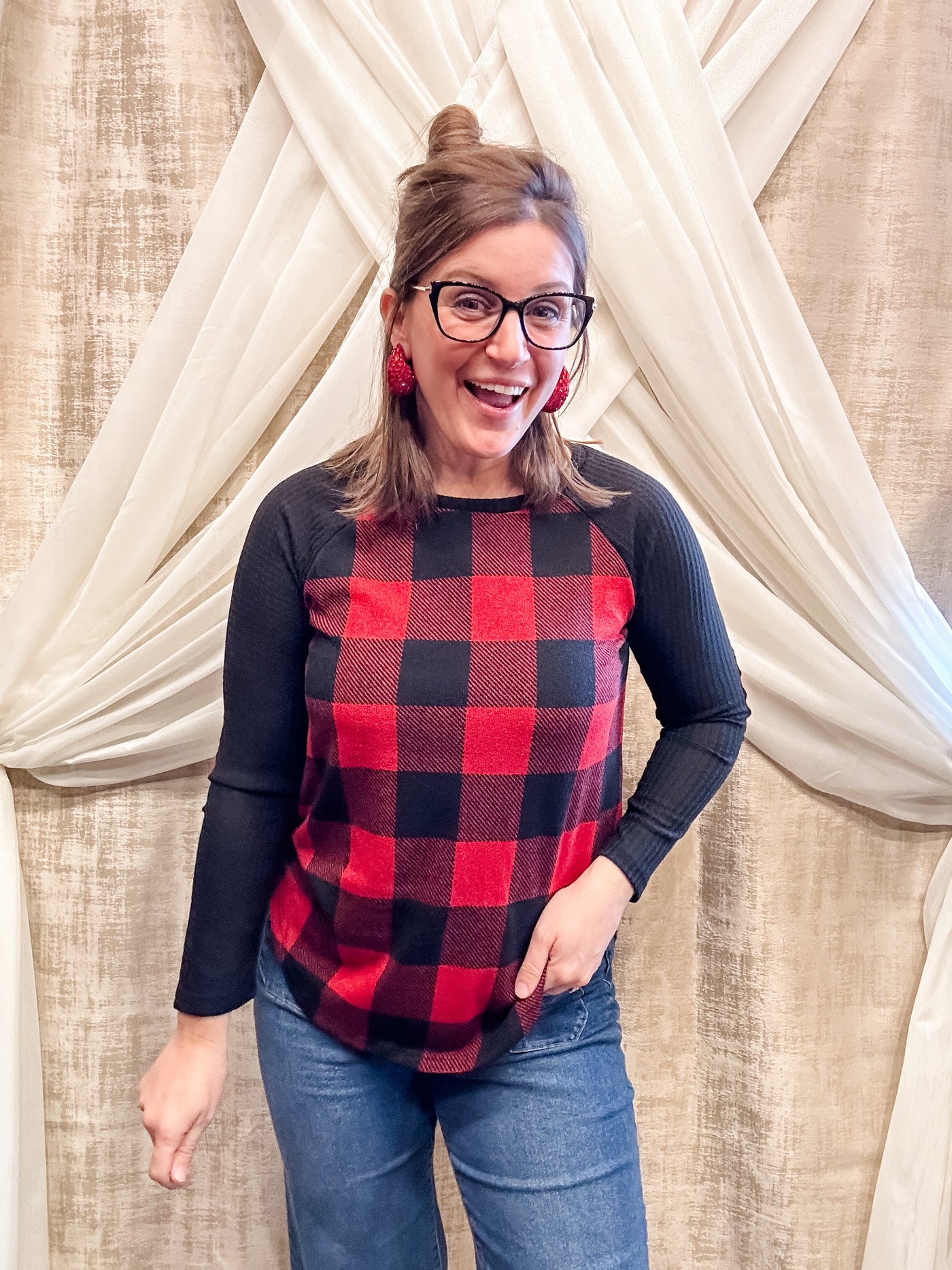 Red and Black Plaid Top