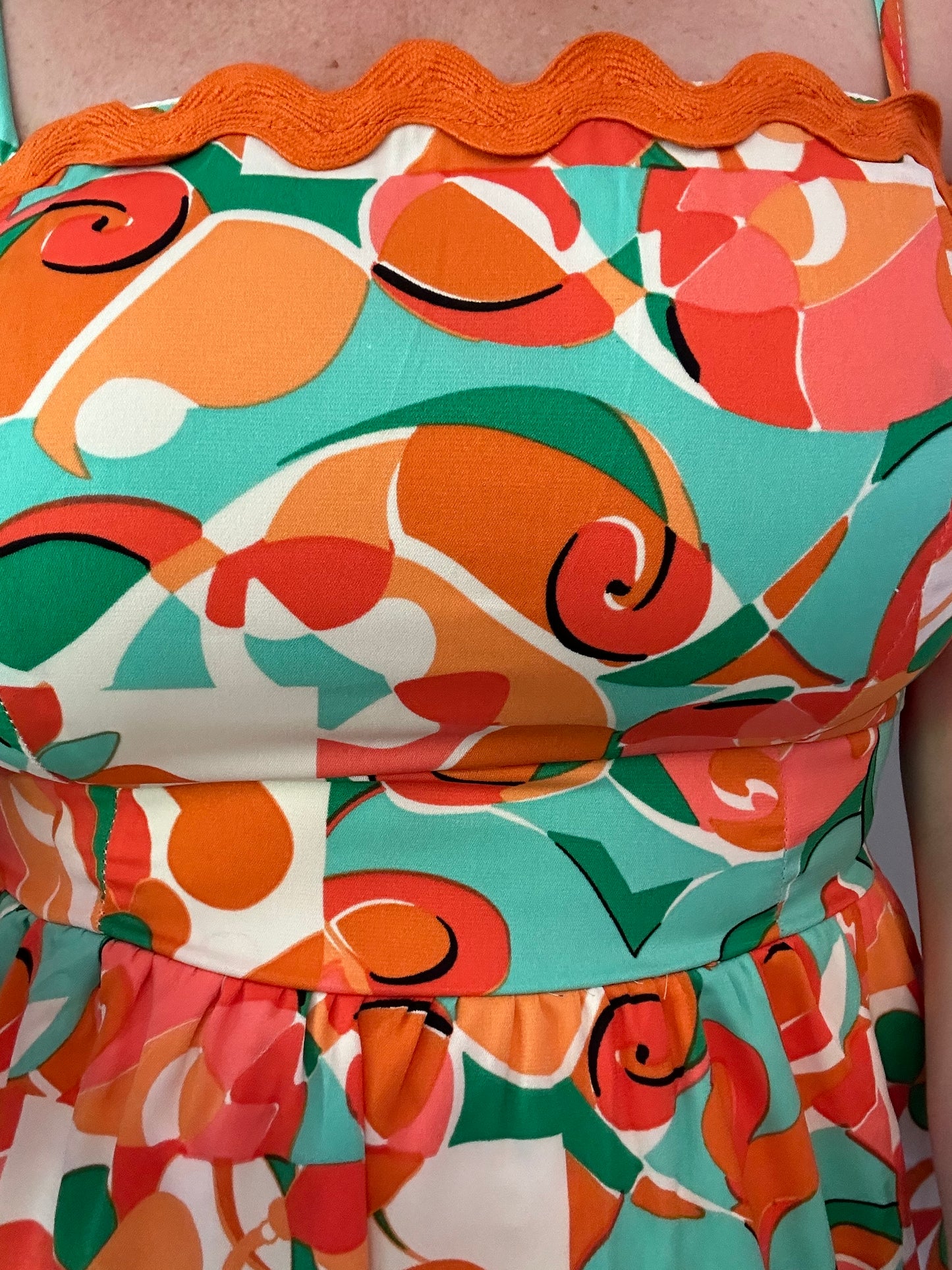 Jade and Orange Ric Rac Midi Dress
