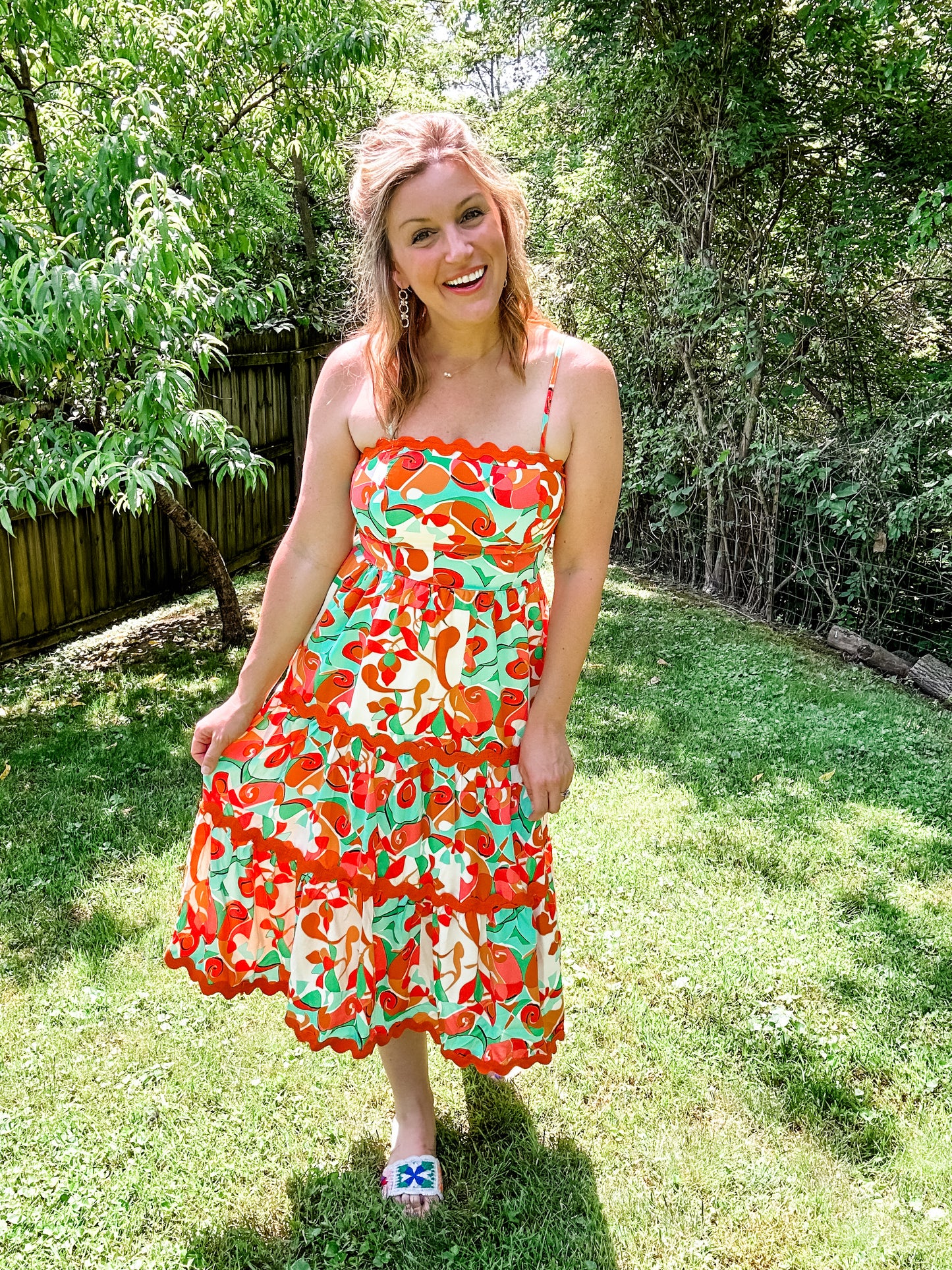 Jade and Orange Ric Rac Midi Dress