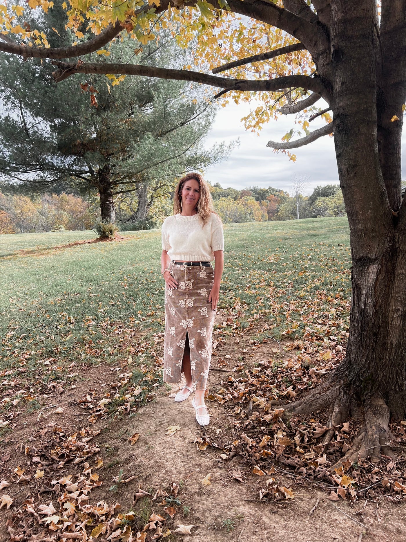 Corduroy Skirt with Embroidery Details