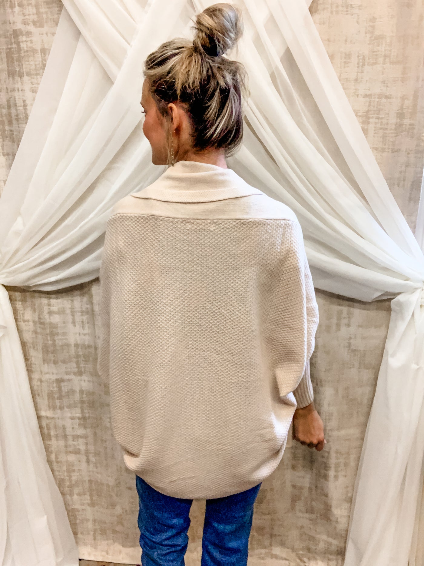 Cream Textured Batwing Cardigan