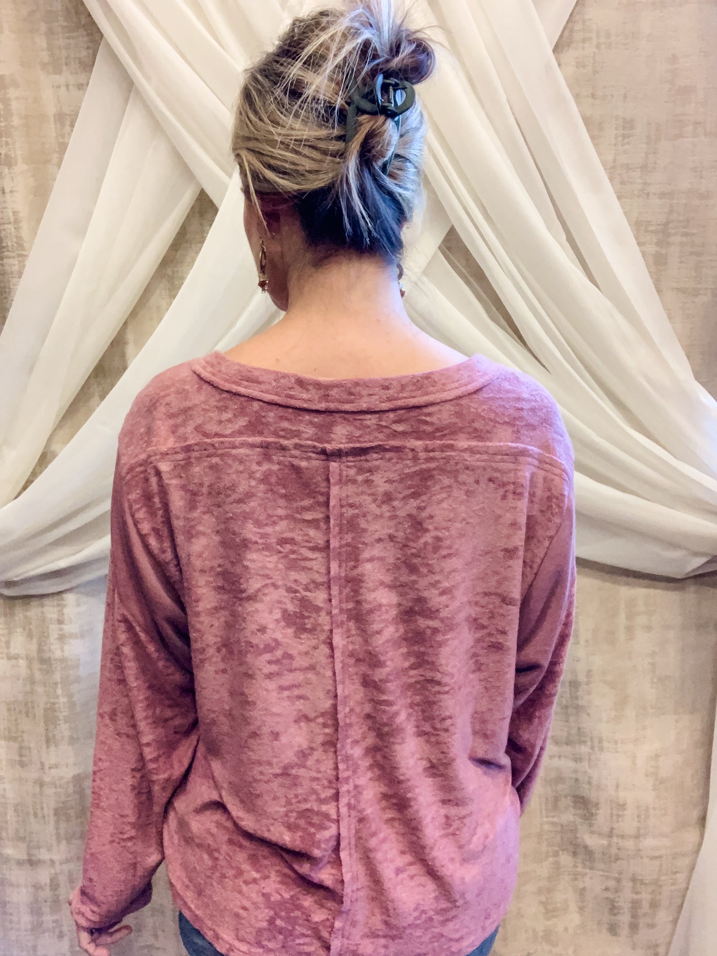 Dusty Mauve Textured Henley Top