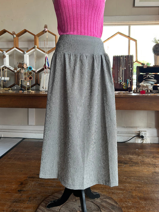 Plaid Wide Waistband Midi Skirt - Black