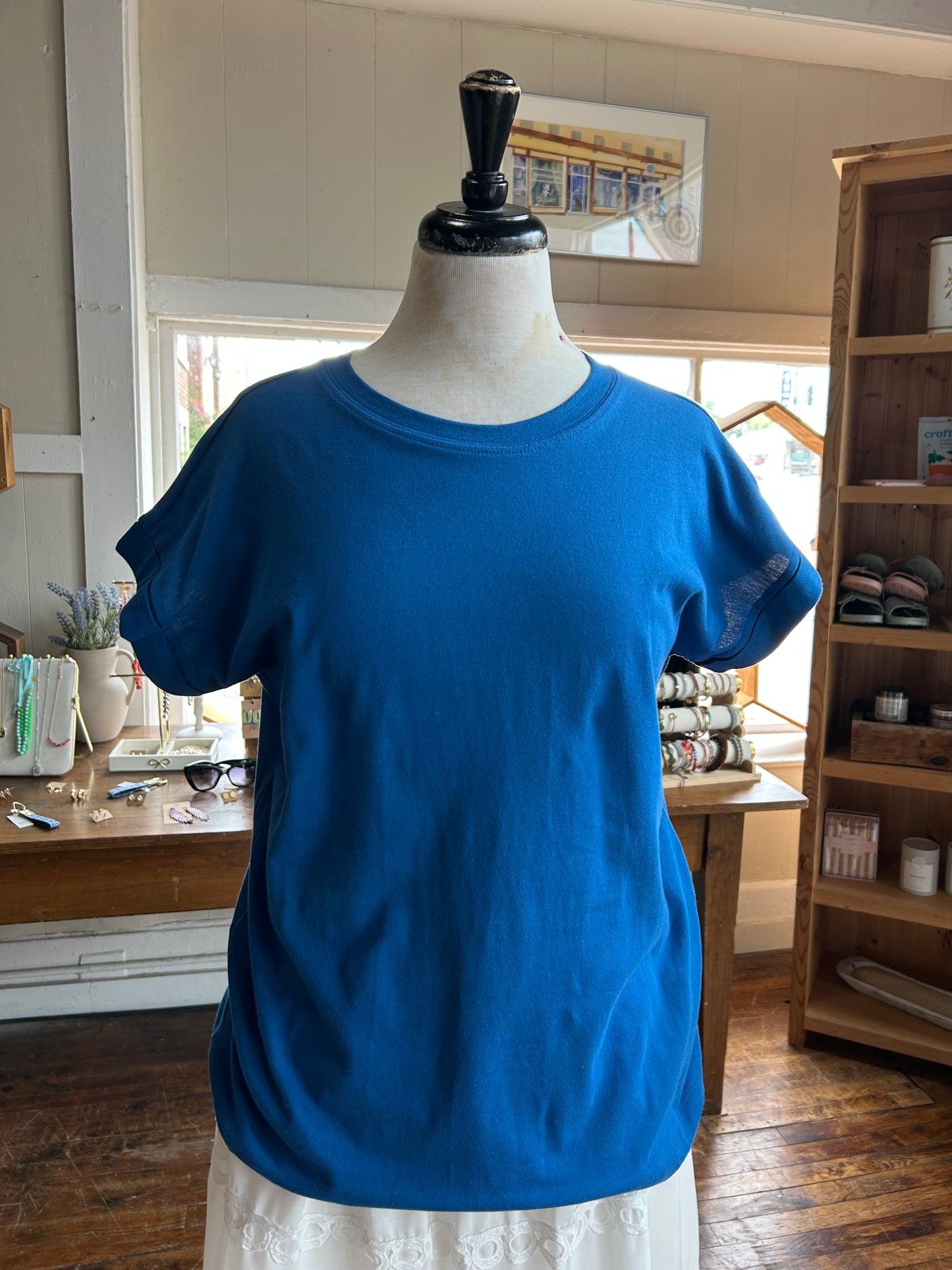 Folded Sleeve Cotton Tee - Classic Blue