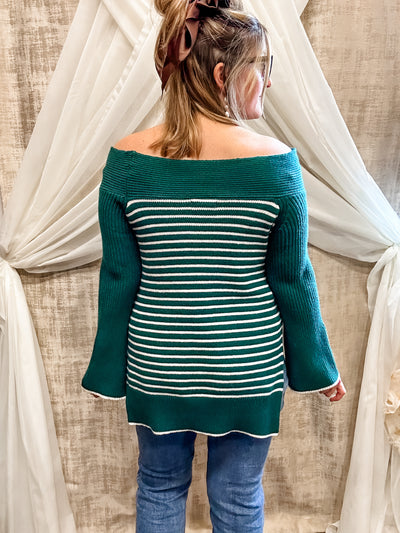 Green and Cream Soft Striped Sweater