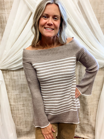 Taupe and Cream Striped Sweater