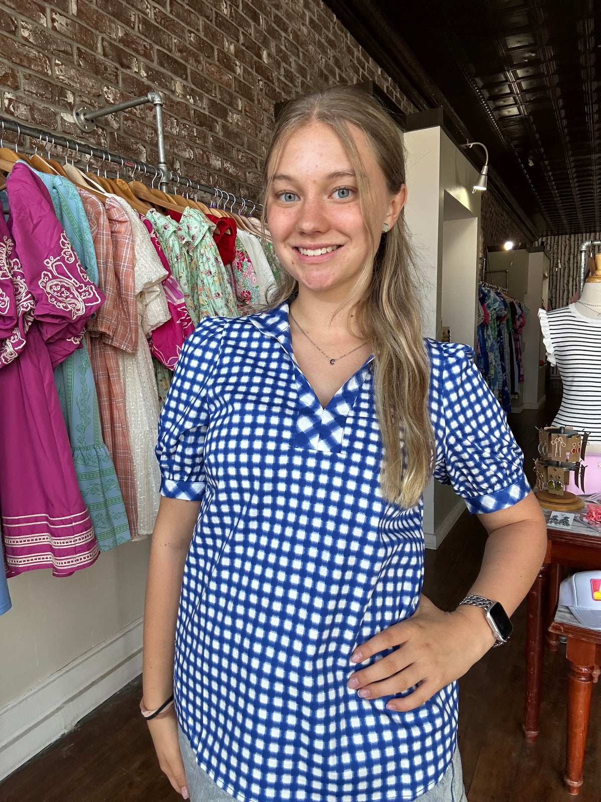 Tricia Top | Gingham Mix Navy