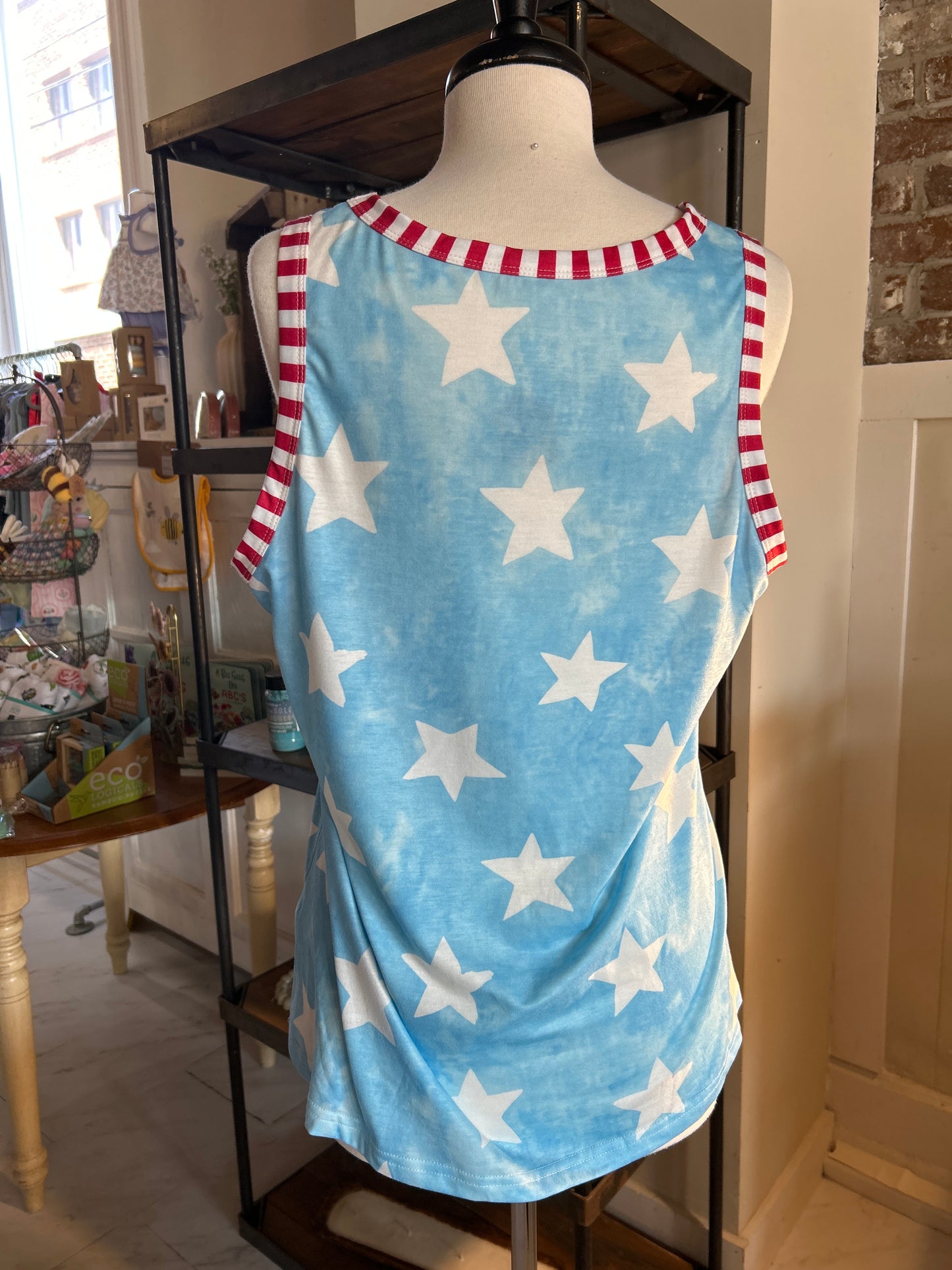Fourth of July Star Patchwork Striped Round Neck Tank Top