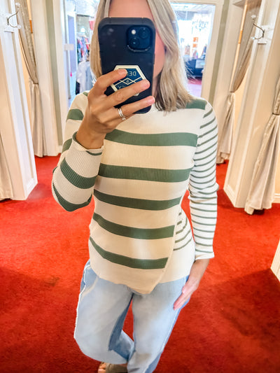 Olive and Oatmeal Contrasting Stripes Top