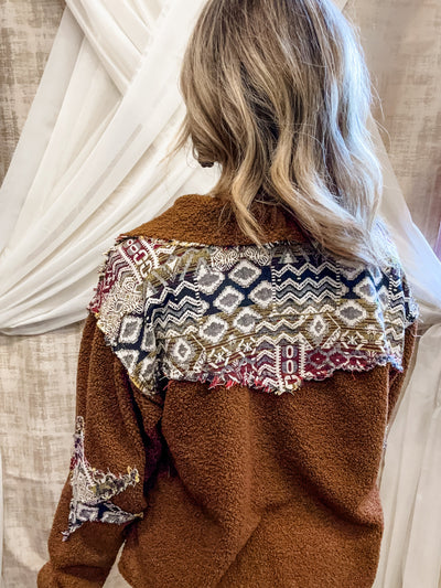 Coffee Jacket with Print Detail