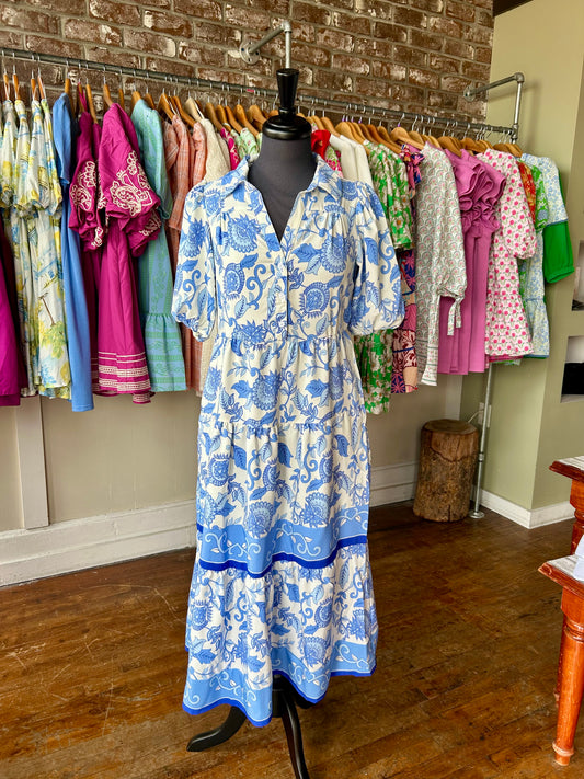 Eloise Dress | Porcelain Vines Blue