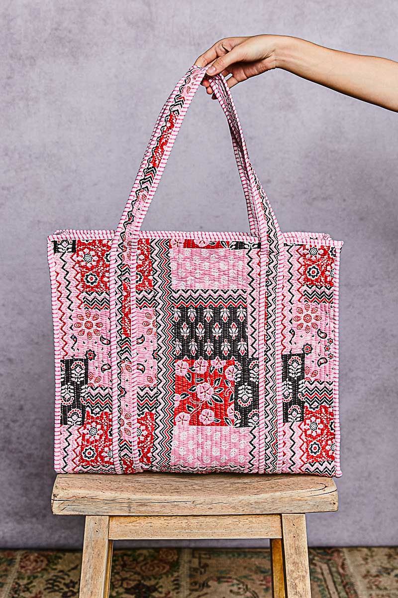 Pink Bohemian Quilted Tote Bag