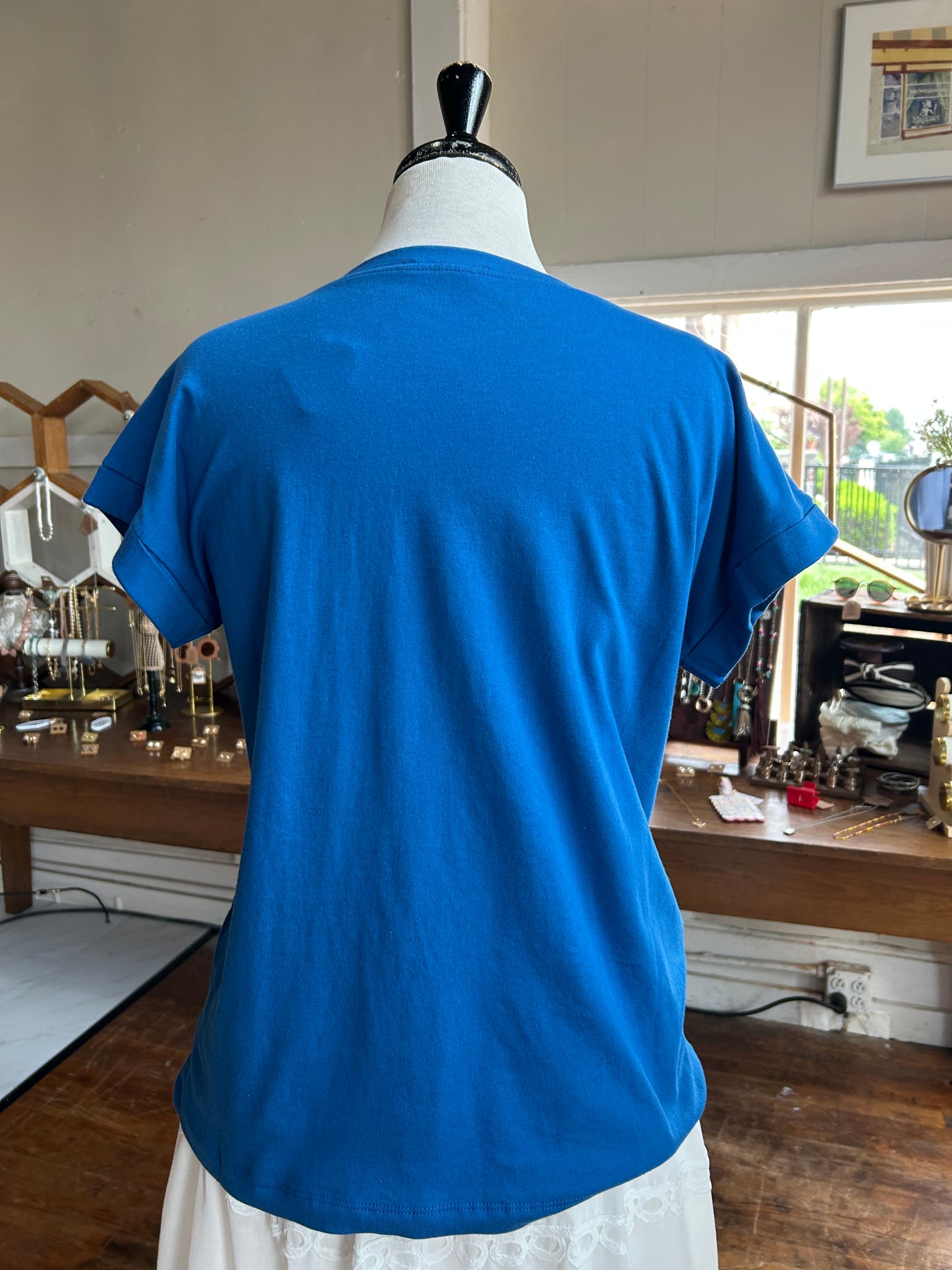 Folded Sleeve Cotton Tee - Classic Blue