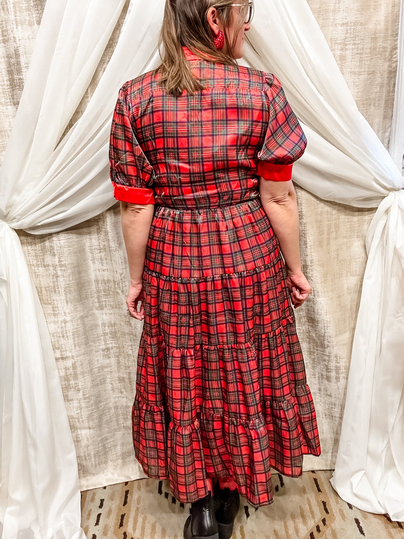 Red Plaid Tiered Dress