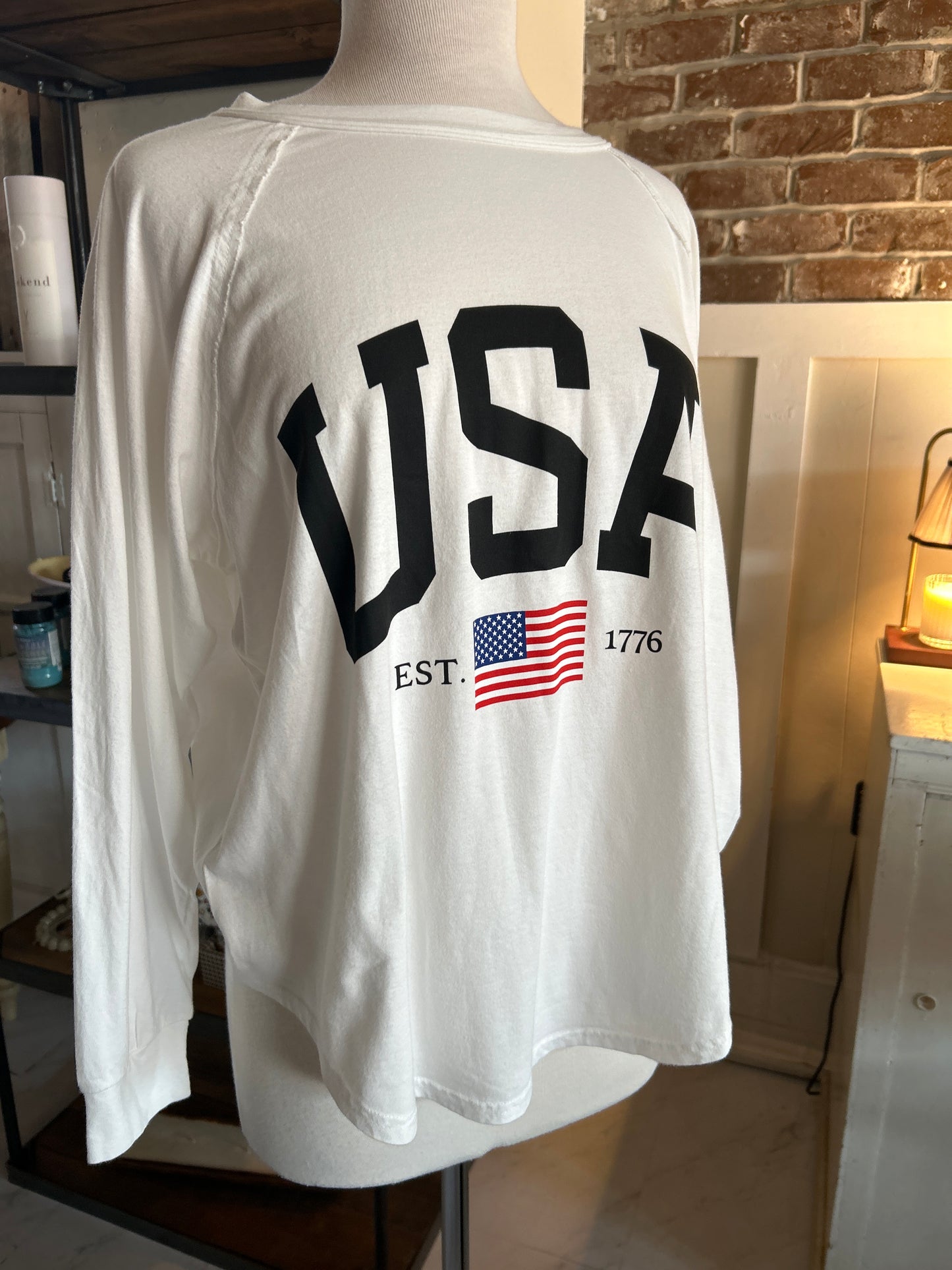USA Graphic Raglan Long Sleeve Knit Top