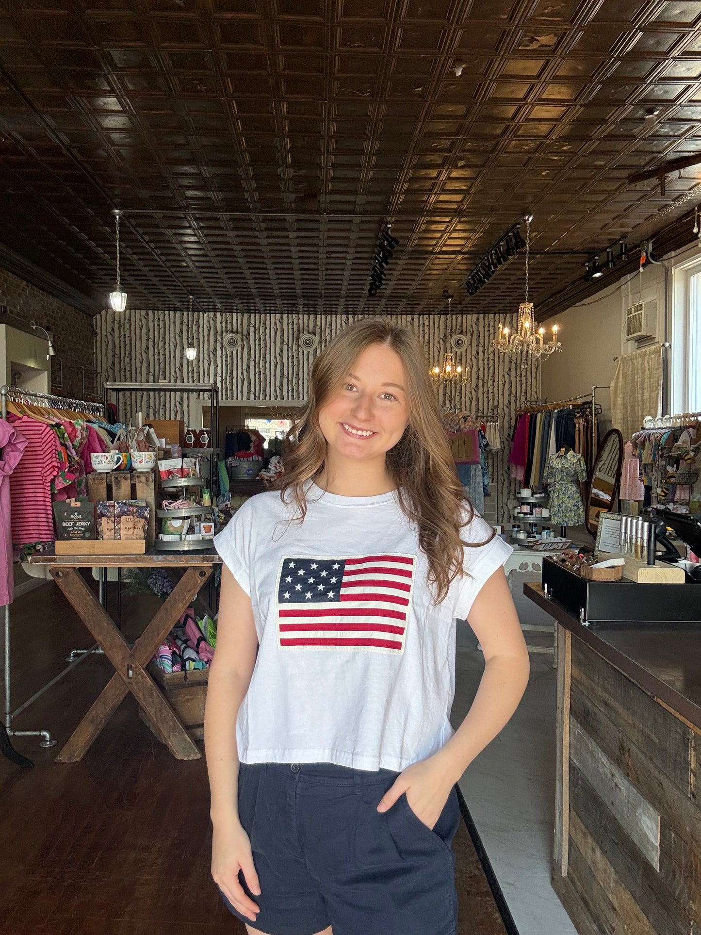 American Flag Patch Tee Boxy - White