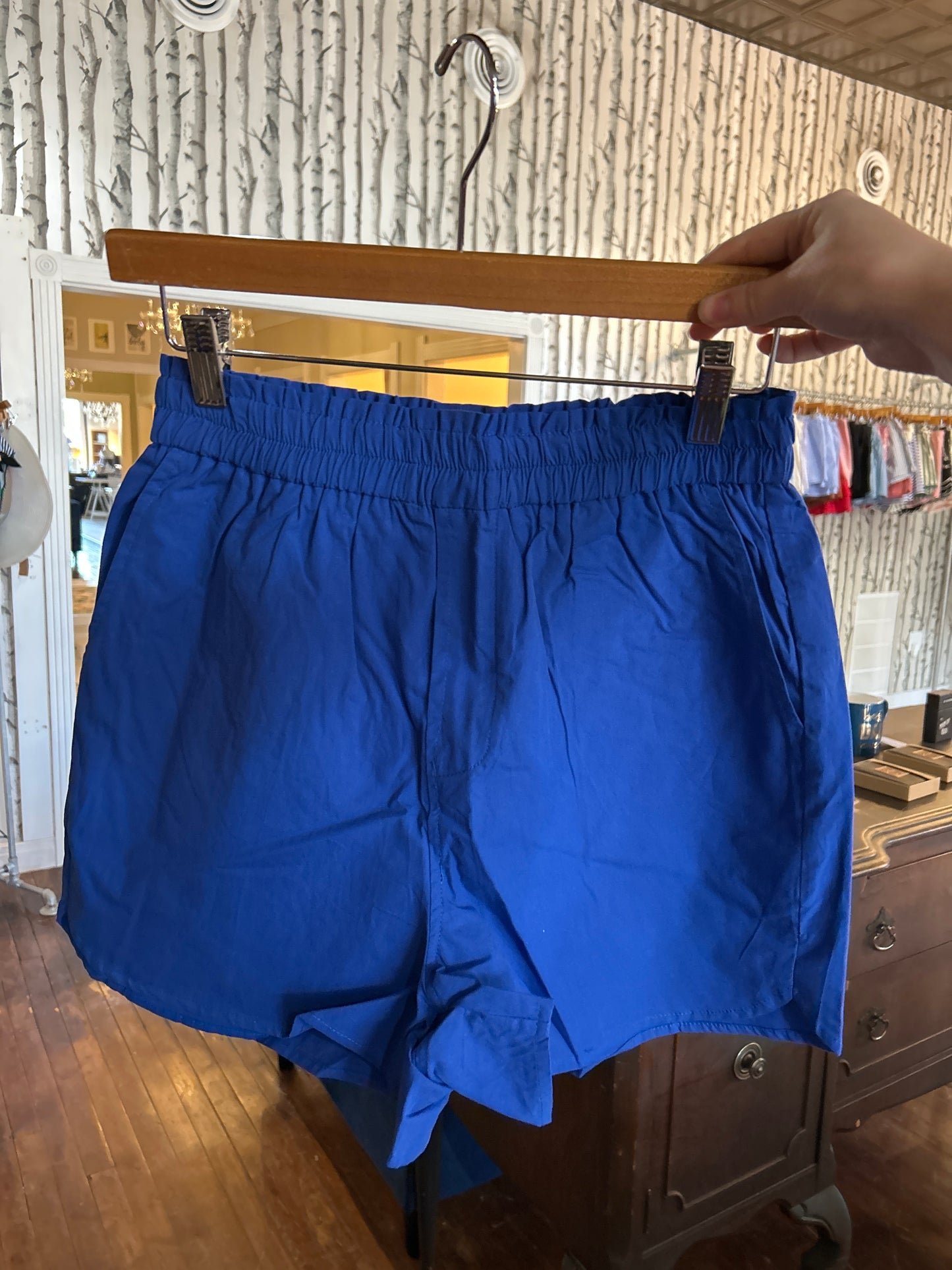 Poplin High Waist Shorts - Blue
