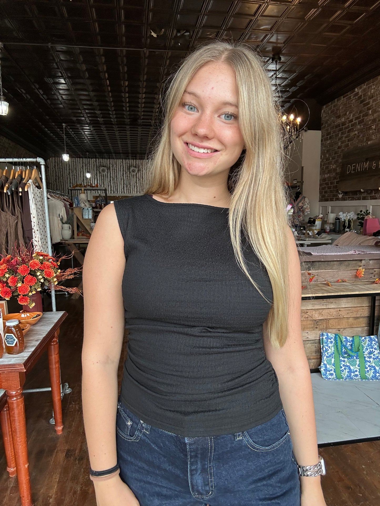 Sienna Ruched Tank Top - Black
