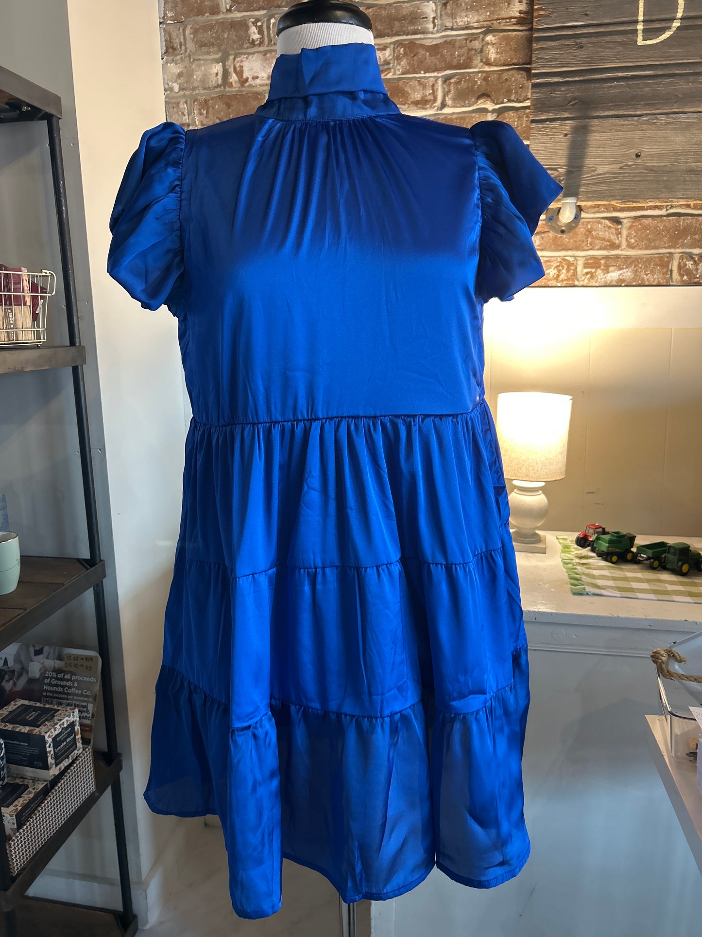 Tiered Tie Neck Back Mini Dress - Royal Blue