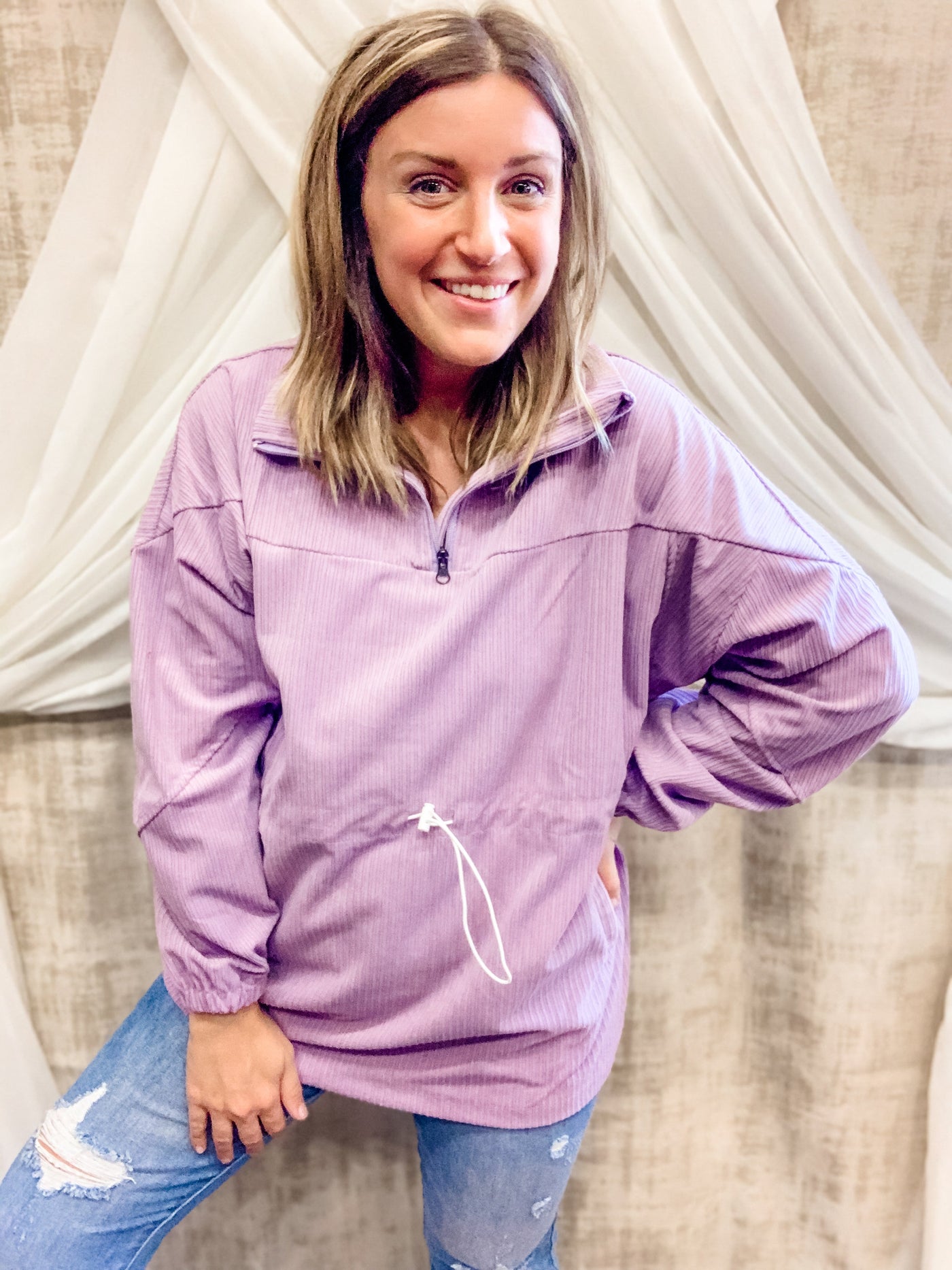 Purple Corded Quarter Zip