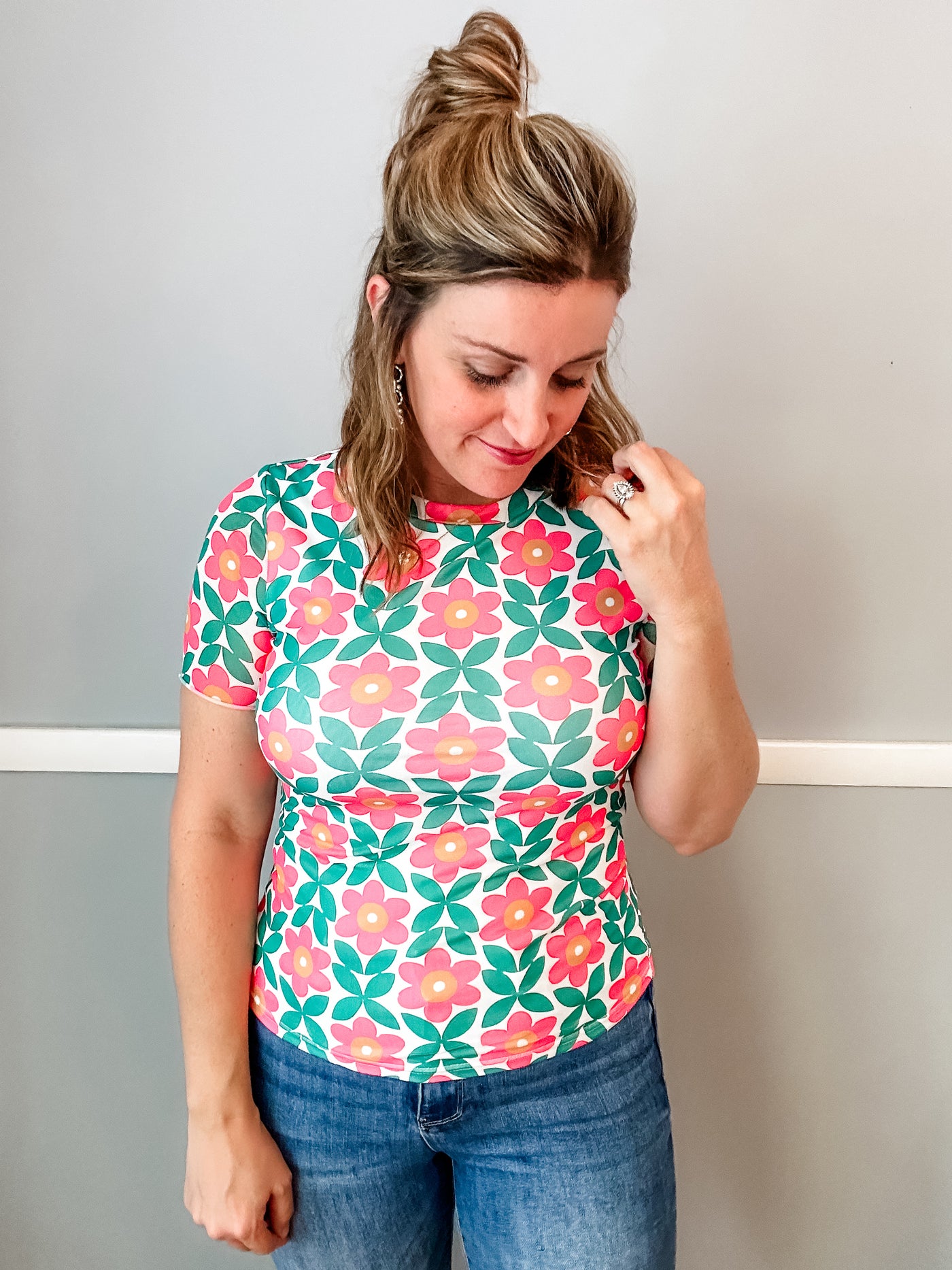 Pink and Green Retro Floral Tee