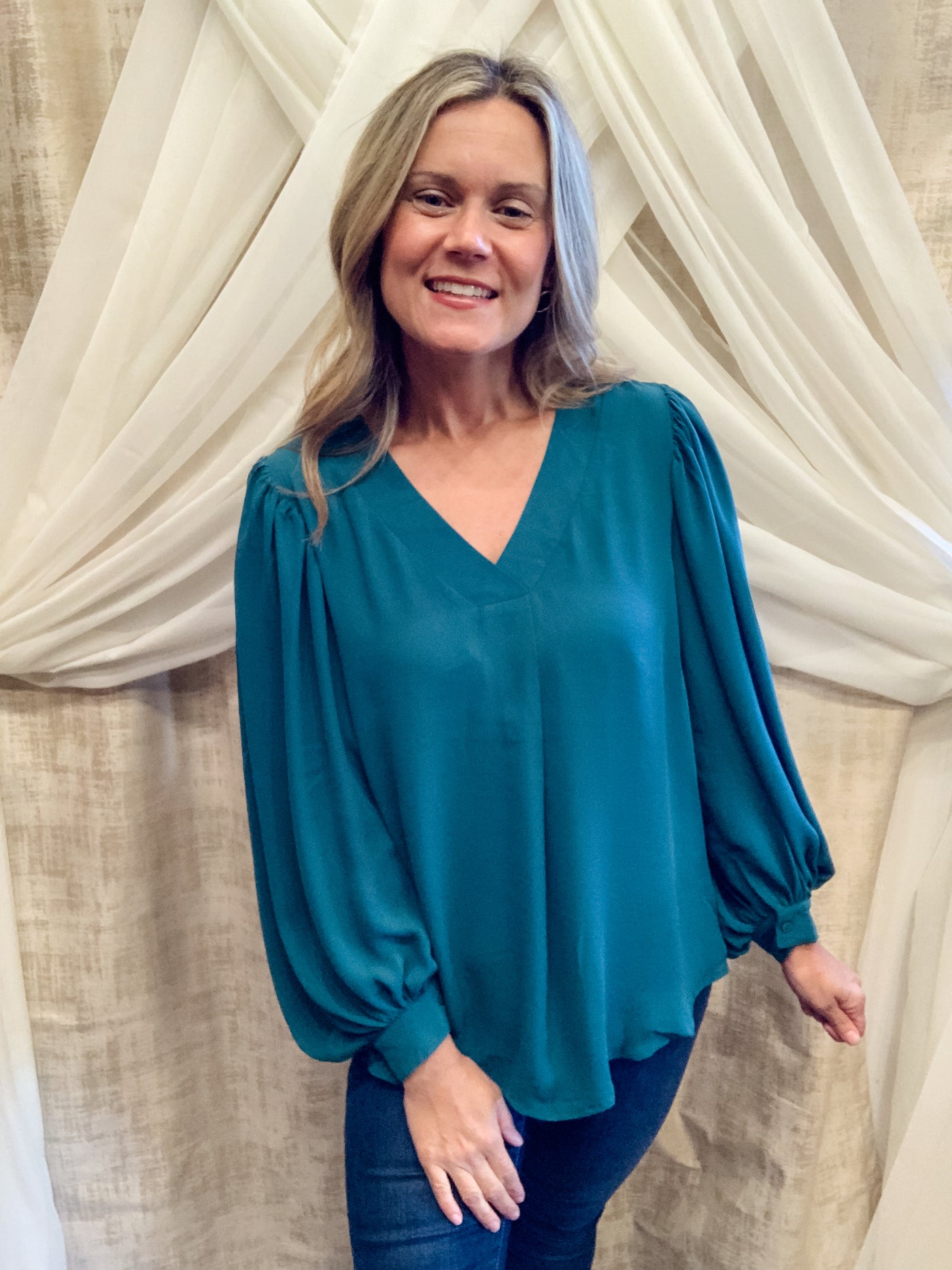 Emerald Green V Neck Top